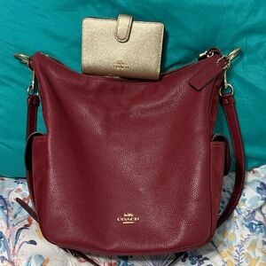Coach Red Leather Shoulder Bag with Gold Accents